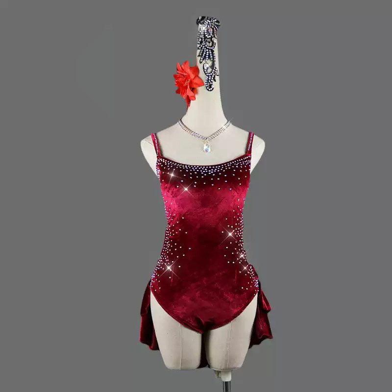 Customisable-Women's Red Latin Dance Dress Professional Dance Stage Performance Wear
