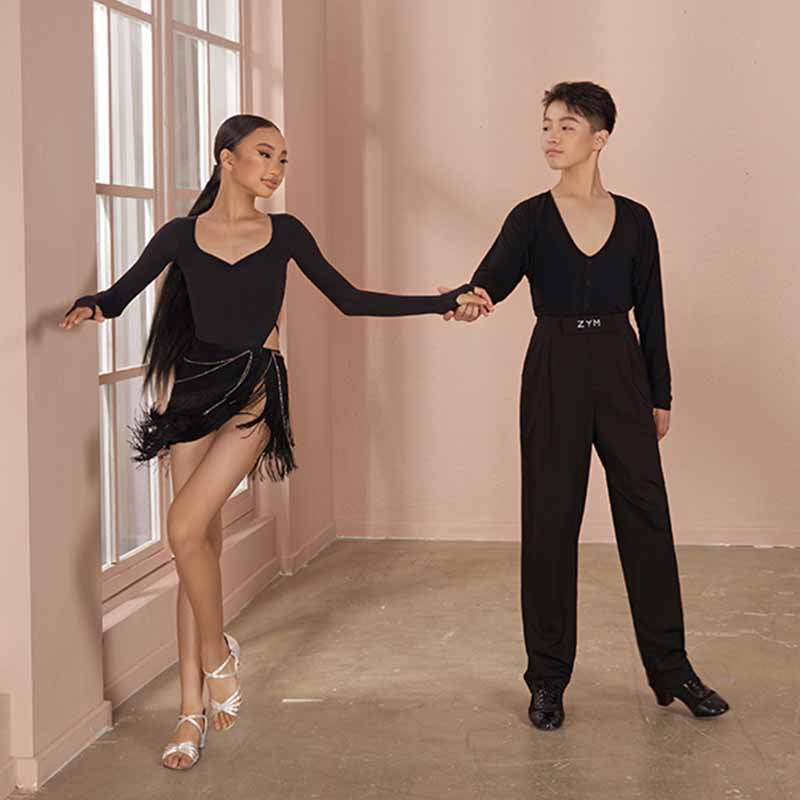 Z Girls Black Long Sleeve  Latin Dance Bodysuit Dance Wear