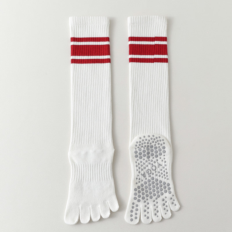 Five-Toe Split Yoga Pilates Knit Cotton Grip Long Socks