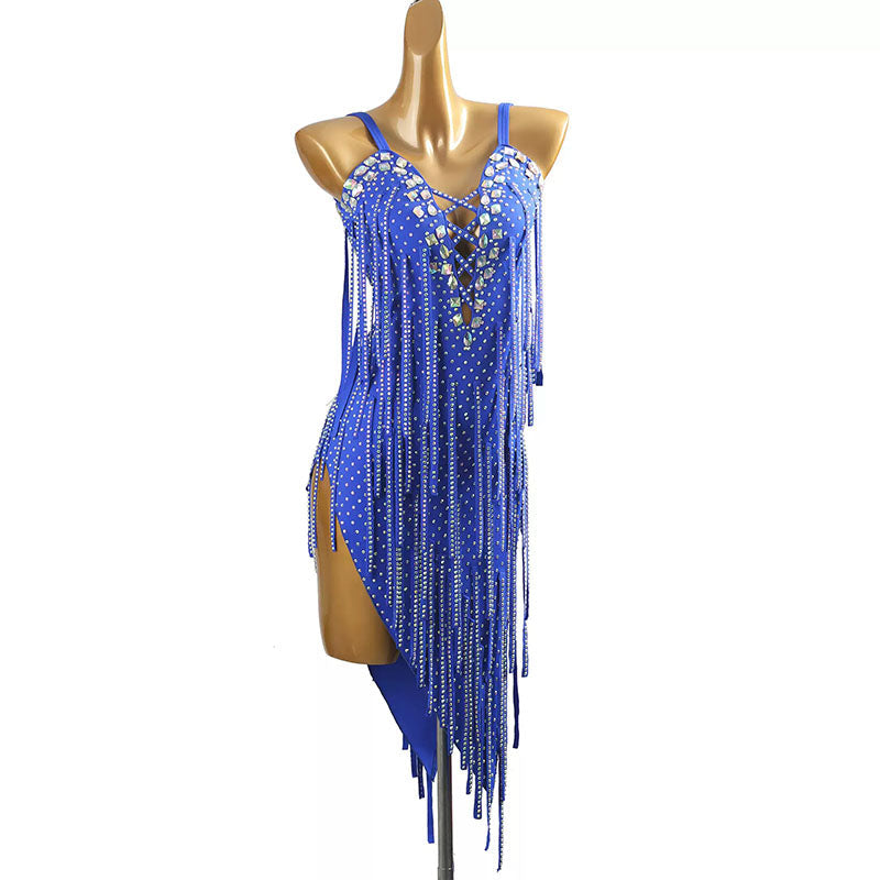 YZY Customisable-Women's Blue Tassel DanceWear Dance Dress Performance Wear