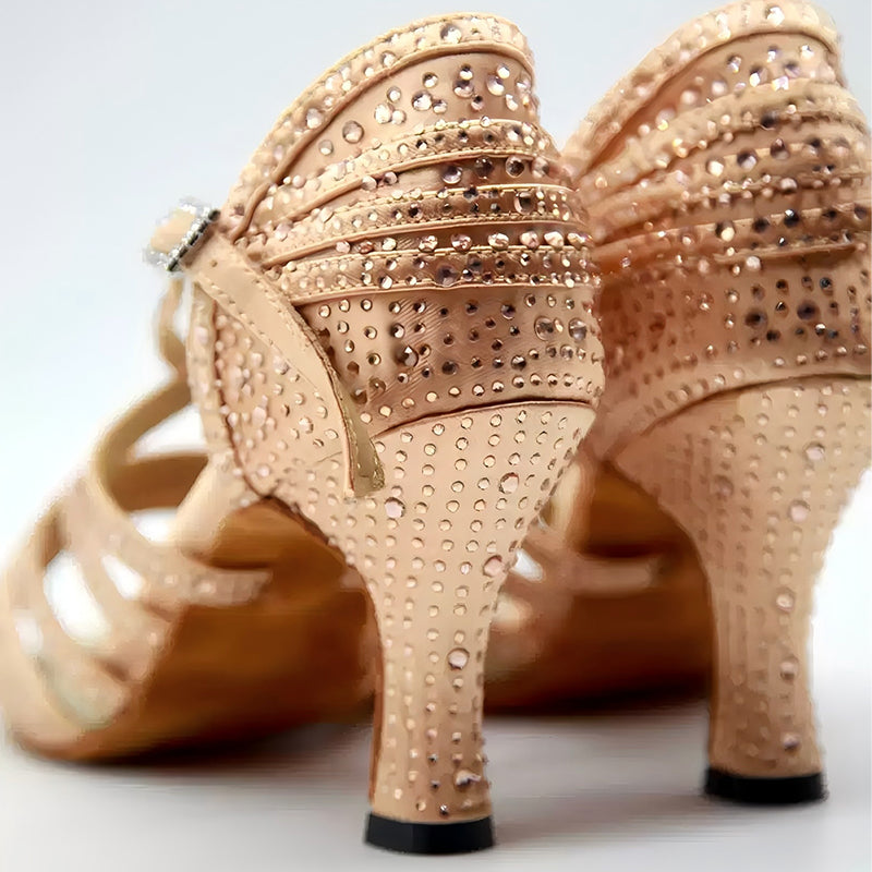 DS Women's Satin Rhinestone Customized Heel Latin Shoes Salsa Shoes Ballroom Dance Shoes