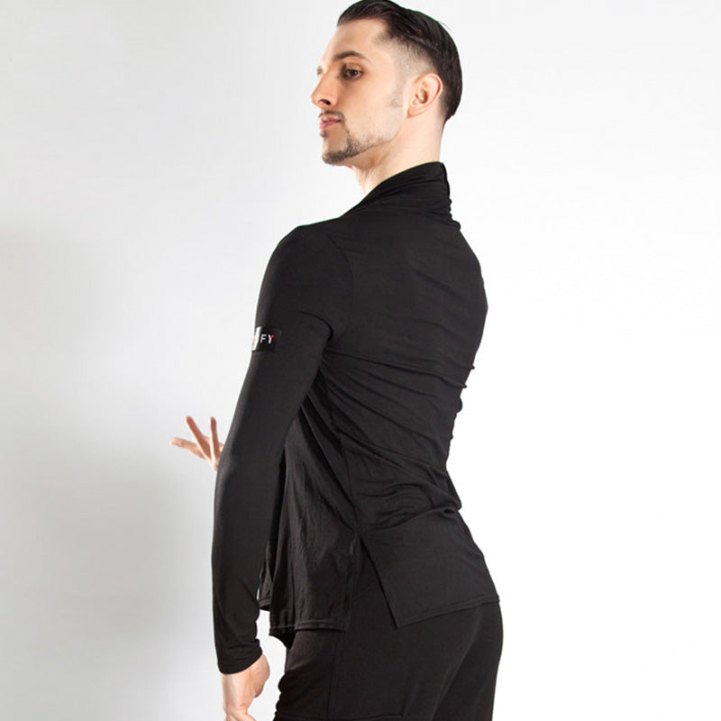 YJFY-Men's Long Sleeve V Neck Latin Dance Tops Dance Wear