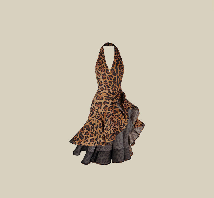 Z Women's Ruffled Edge Leopard Print  Dance Dress Dance Wear Training Performance Dress