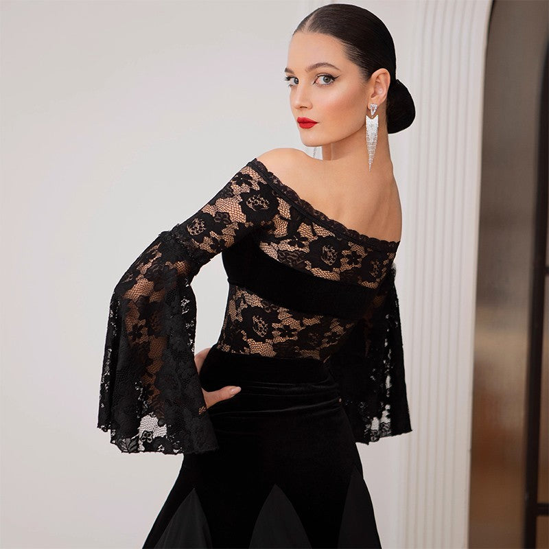 TID Customisable Women's Black  Ballroom Bodysuit Dance Tops Dance Wear