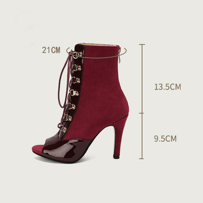 Women's 7.5cm/9.5cm Slim Heel Patchwork Leatherette Rubber Sole Peep Toe Lace-up Jazz Shoes Dance Boots