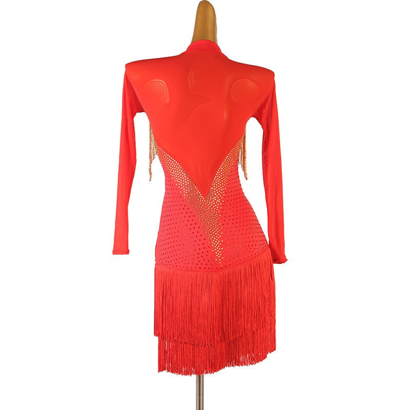 YZY Customisable-Women's Long Sleeve Tassel DanceWear Dance Dress Performance Wear