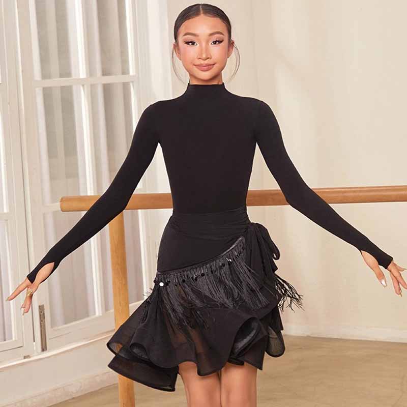 Z Girls Long Sleeve Latin Dance Tops Dance Wear Training Performance