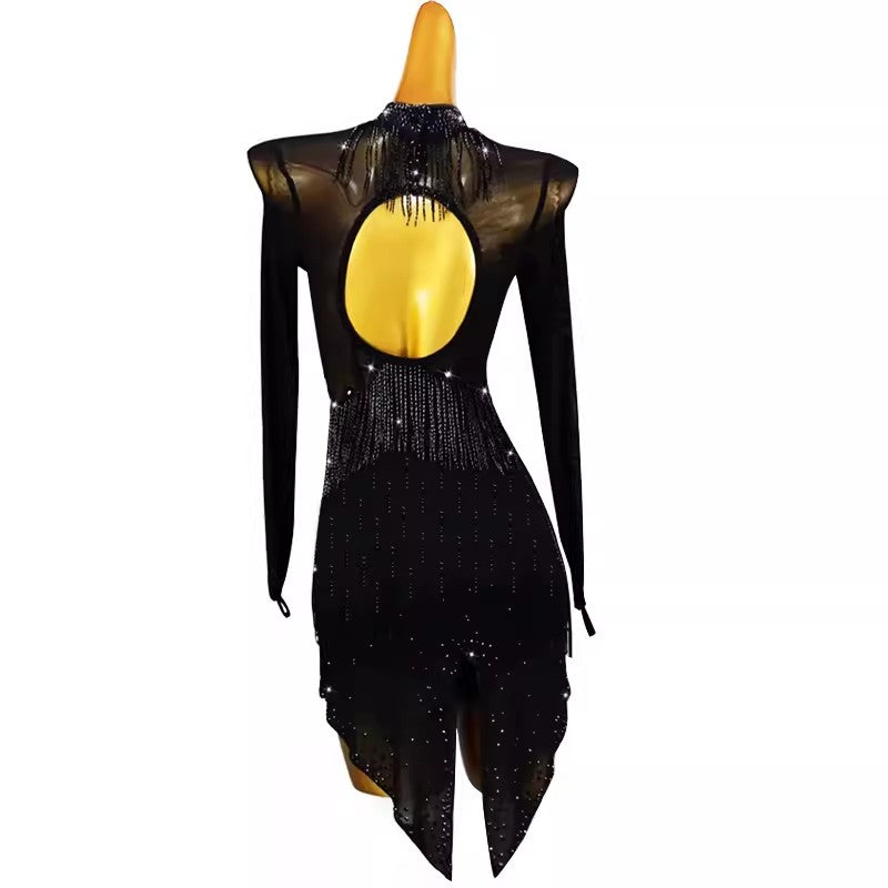 Customisable-Women's Black Tassel DanceWear Dance Dress Performance Wear