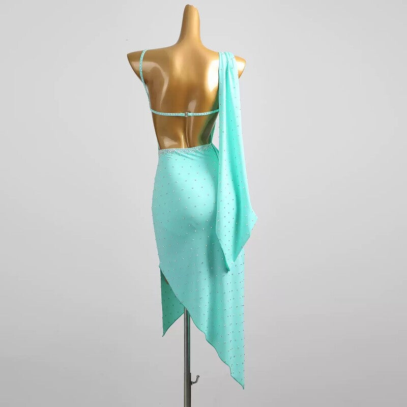 YZY Customisable-Women's MintCream Sleeveless Tassel DanceWear Dance Dress Performance Wear