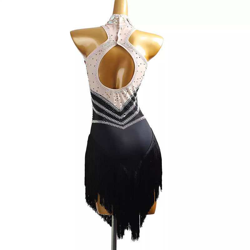 YZY Customisable-Women's Black Tassel DanceWear Dance Dress Performance Wear