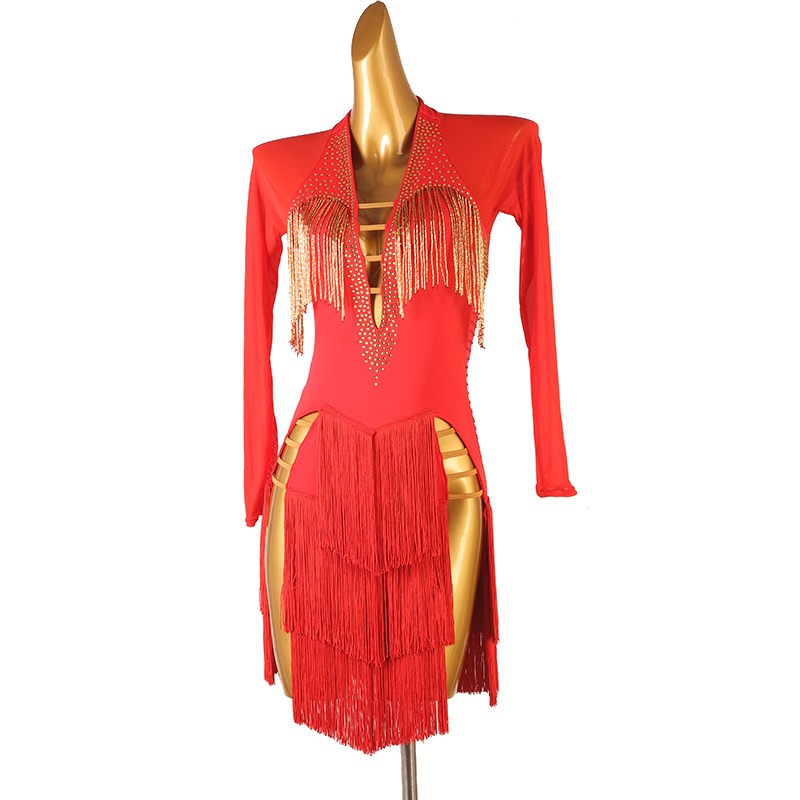 YZY Customisable-Women's Long Sleeve Tassel DanceWear Dance Dress Performance Wear