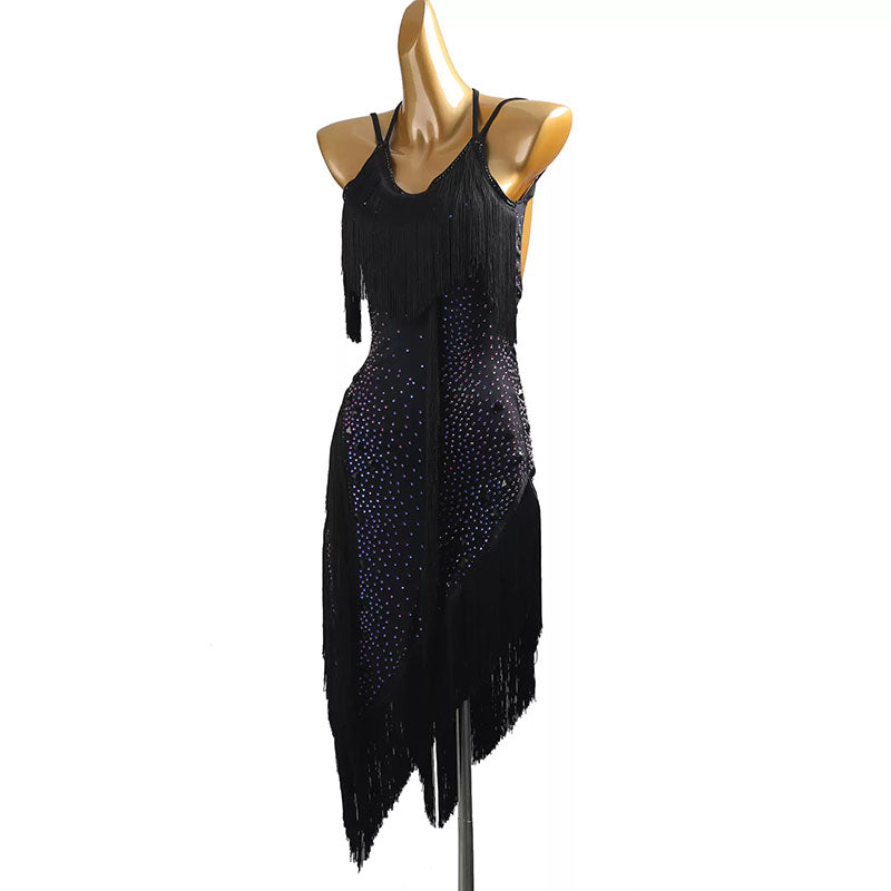 YZY Customisable-Women's Black Tassel DanceWear Dance Dress Performance Wear