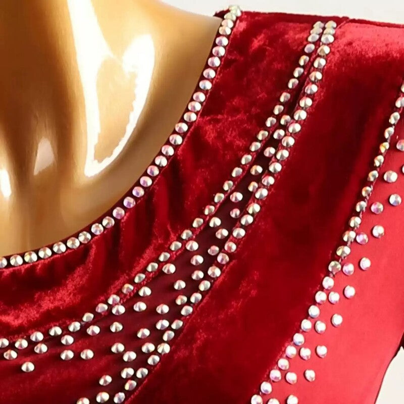 YZY Customisable-Women's Red One Shoulder Modern Dance Dress Ballroom Dance Costume Training Performance