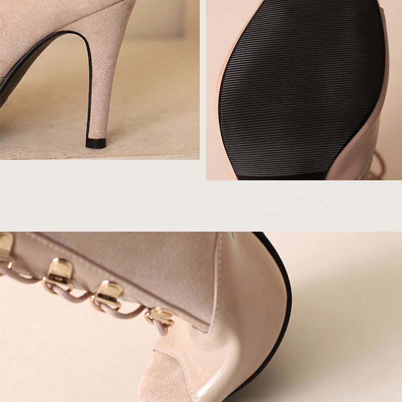 Women's 7.5cm/9.5cm Slim Heel Patchwork Leatherette Rubber Sole Peep Toe Lace-up Jazz Shoes Dance Boots