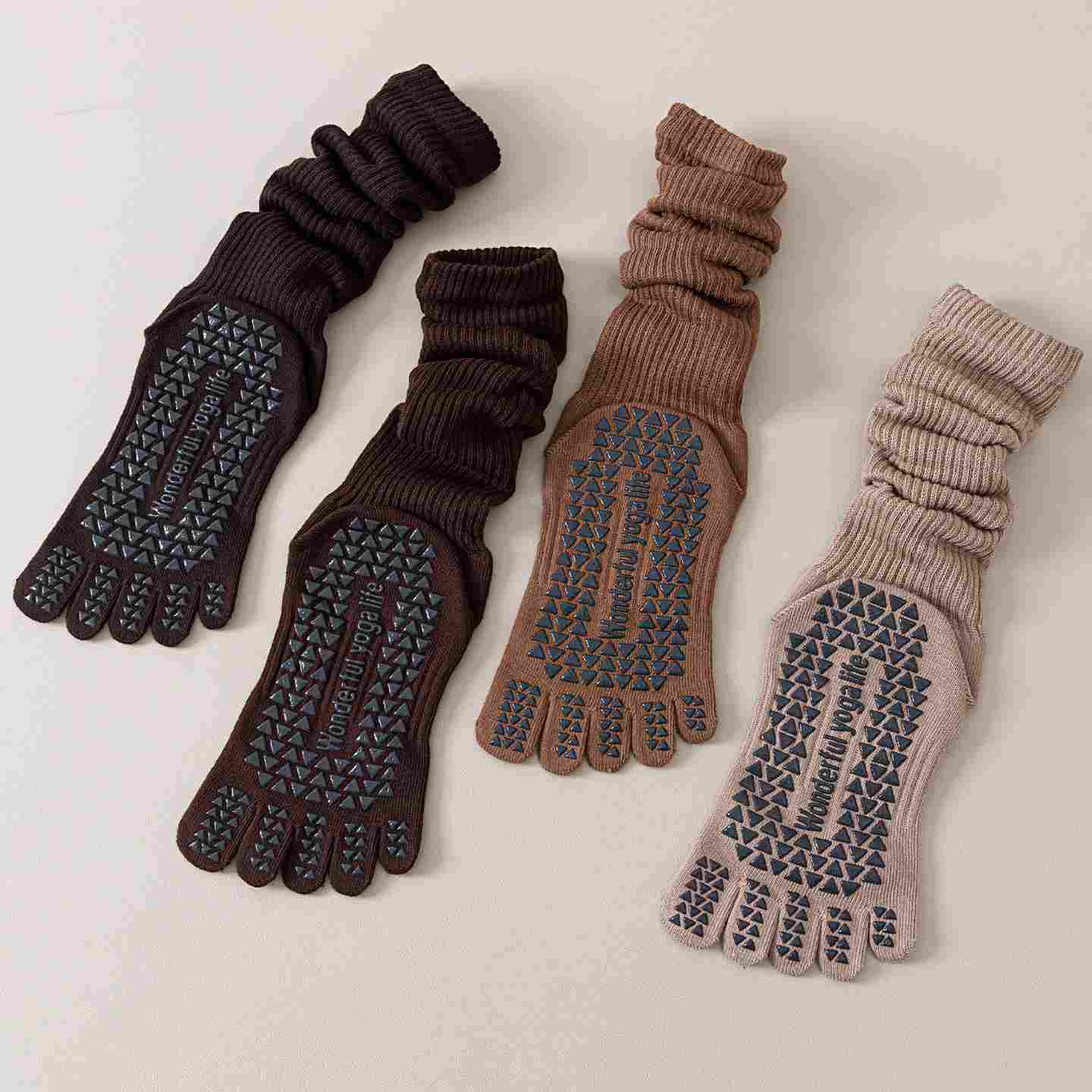 Five-Toe Split Yoga Pilates Knit Cotton Grip Short Socks