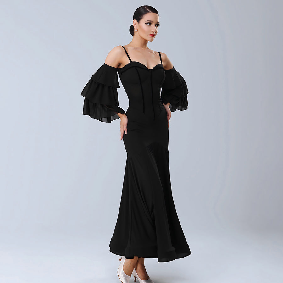 TID Customisable Women's Off Shoulder Black Dance Dresses Performance Competition Dancewear