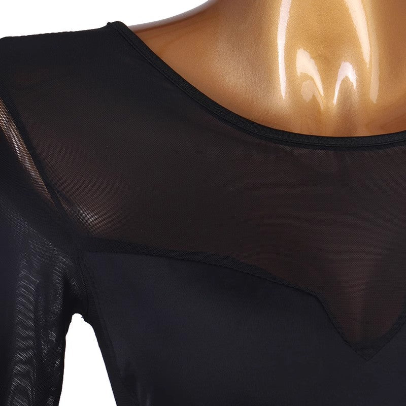 YZY Women's V-neck Long Sleeve Latin Dance Tops Ballroom Dance Wear