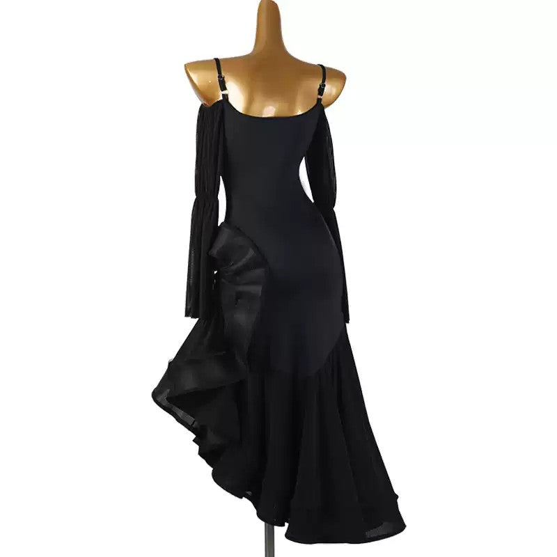 YZY Customisable-Women's Black Spaghetti Strap Tassel DanceWear Dance Dress Performance Wear