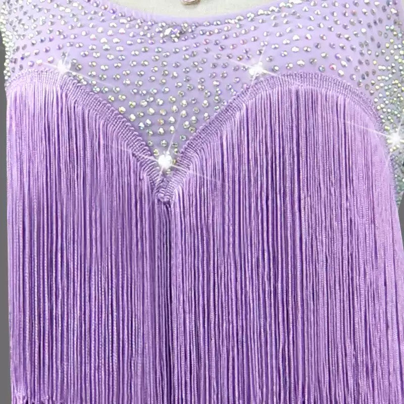 Customisable-Women's Purple Tassel Latin Dance Dress Professional Dance Stage Performance Wear