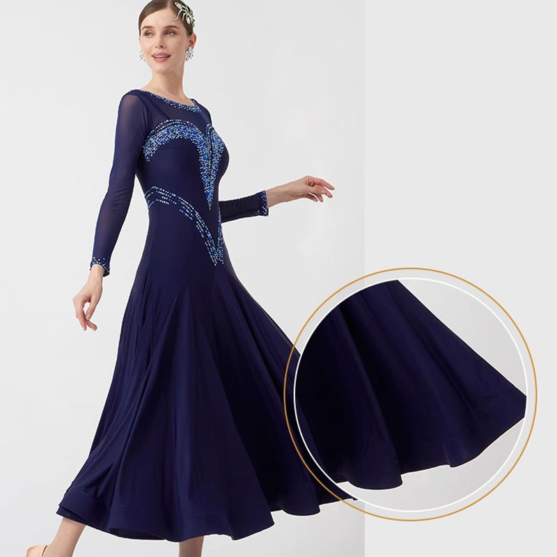 YUN Customisable-Women's Navy Diamonds Ballroom Waltz Modern Dance Dresses Dancewear