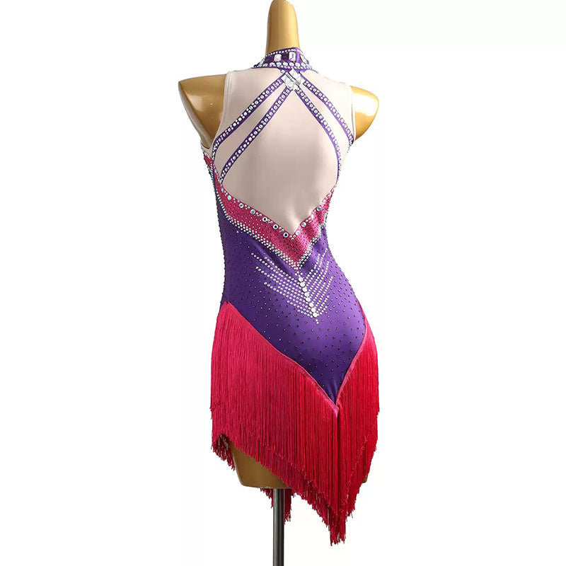 YZY Customisable-Women's Fuchsia-Purple Tassel DanceWear Dance Dress Performance Wear