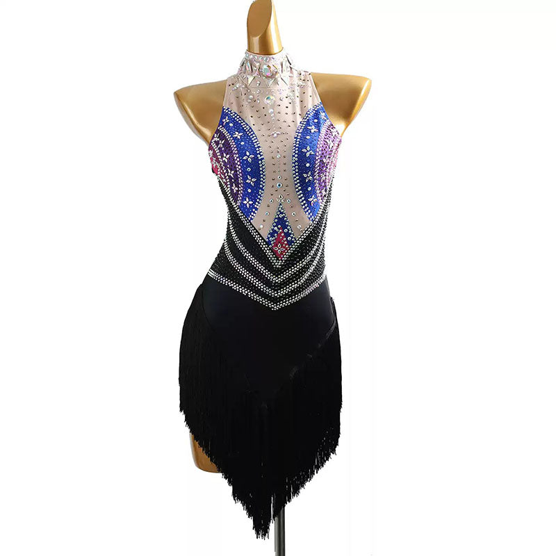 YZY Customisable-Women's Black Tassel DanceWear Dance Dress Performance Wear