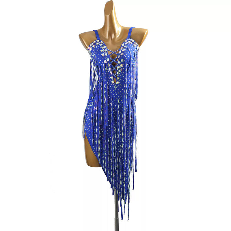 YZY Customisable-Women's Blue Tassel DanceWear Dance Dress Performance Wear