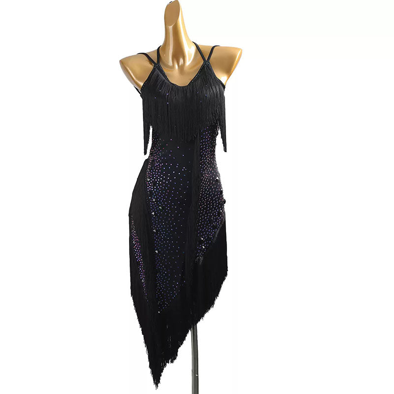 YZY Customisable-Women's Black Tassel DanceWear Dance Dress Performance Wear