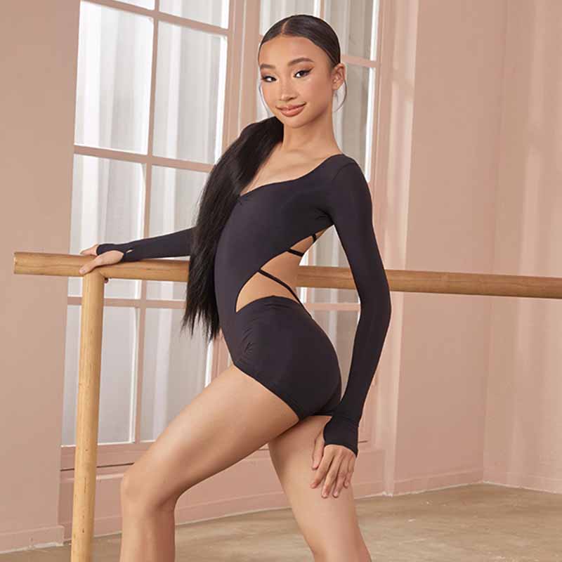 Z Girls Black Long Sleeve  Latin Dance Bodysuit Dance Wear