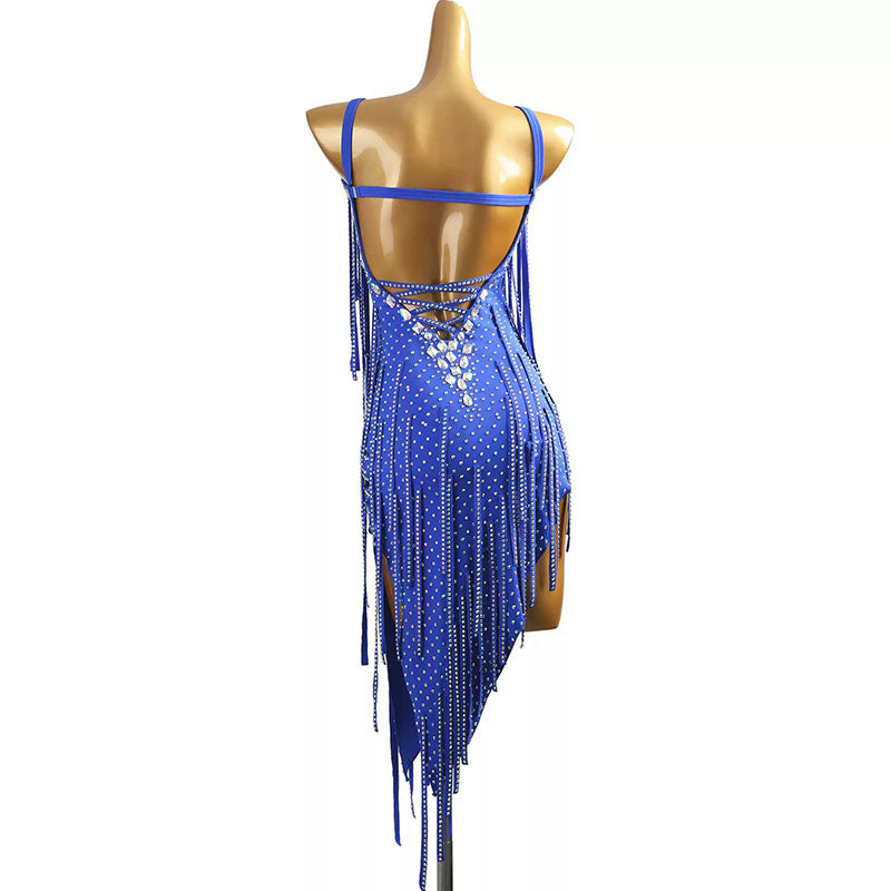 YZY Customisable-Women's Blue Tassel DanceWear Dance Dress Performance Wear