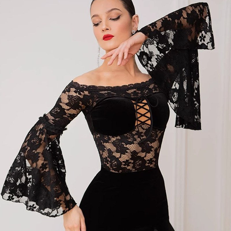 TID Customisable Women's Black  Ballroom Bodysuit Dance Tops Dance Wear