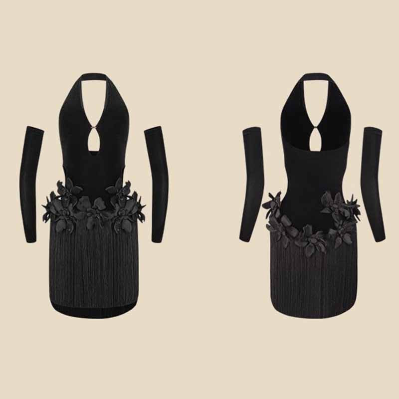 Z Girls Black Velvet Backless Latin Dance Dress Dance Wear(With Gloves)