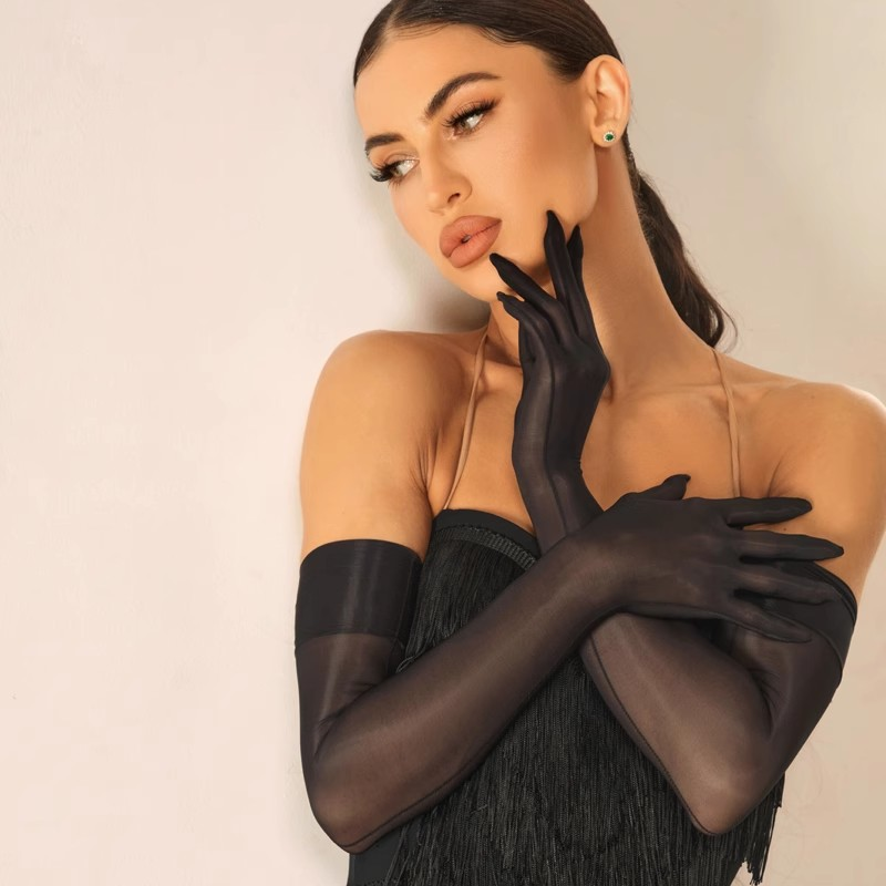 Z Women's Black Latin Dance Long Gloves