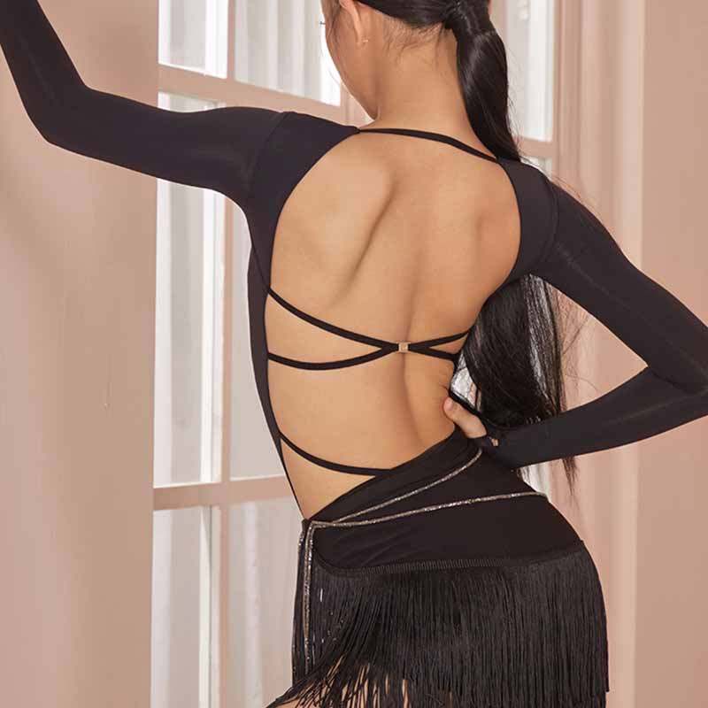 Z Girls Black Long Sleeve  Latin Dance Bodysuit Dance Wear
