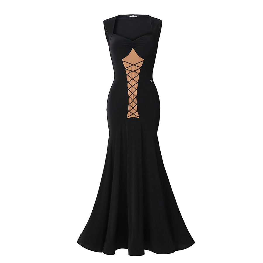 TID Customisable Women's V Neck Black Dance Dresses Performance Competition Dancewear