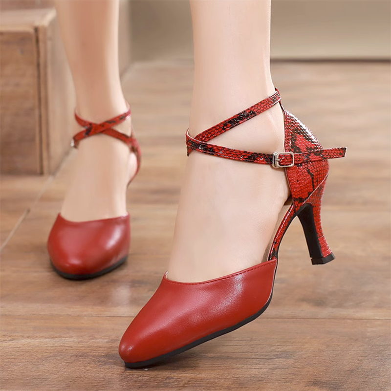 Women's Burgundy Leatherette Customized Heels Ballroom Dance Shoes Modren Shoes