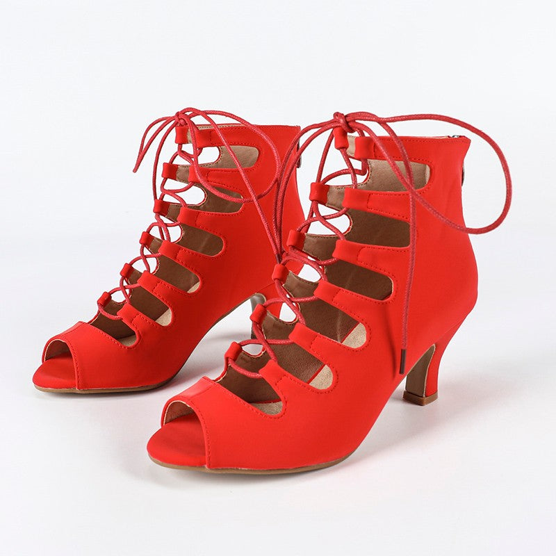 Women's Red Rubber Sole Customized Heel Dance Boots Salsa Jazz Dance Shoes