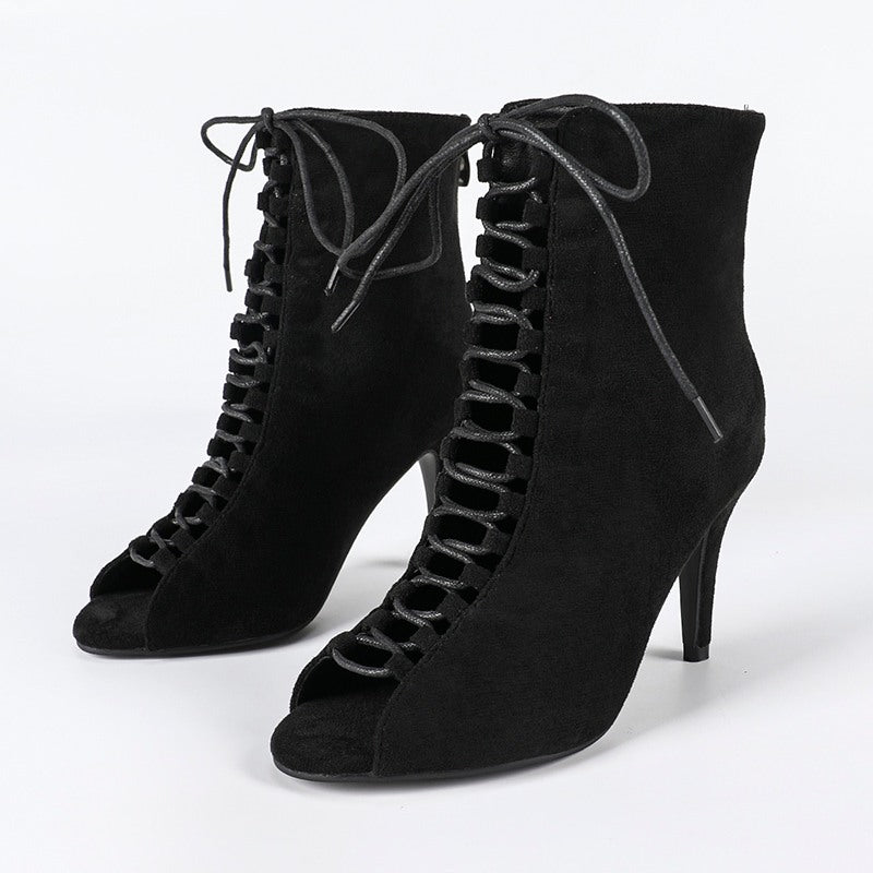 DS Women's Black Rubber Sole Customized Heel Heels Dancer Boots Jazz Salsa Dancing Shoes