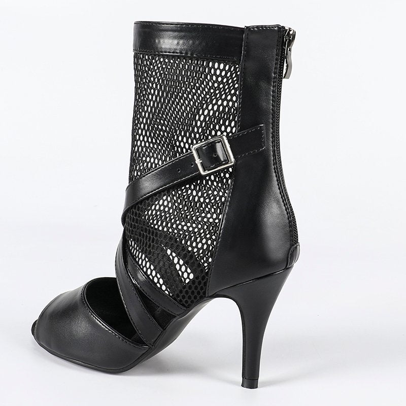 DS Women's Black Leatherette Rubber Sole Customized Heel Heels Dancer Boots Jazz Salsa Dancing Shoes
