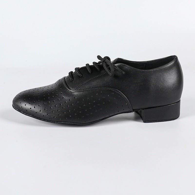 Men's 2cm Black Lace-up Leatherette Heels Ballroom Dance Shoes