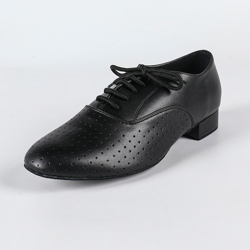 Men's 2cm Black Lace-up Leatherette Heels Ballroom Dance Shoes