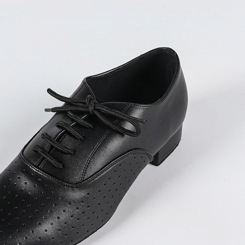 Men's 2cm Black Lace-up Leatherette Heels Ballroom Dance Shoes