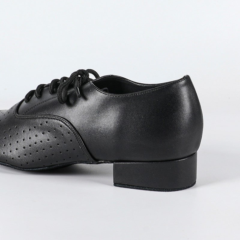 Men's 2cm Black Lace-up Leatherette Heels Ballroom Dance Shoes