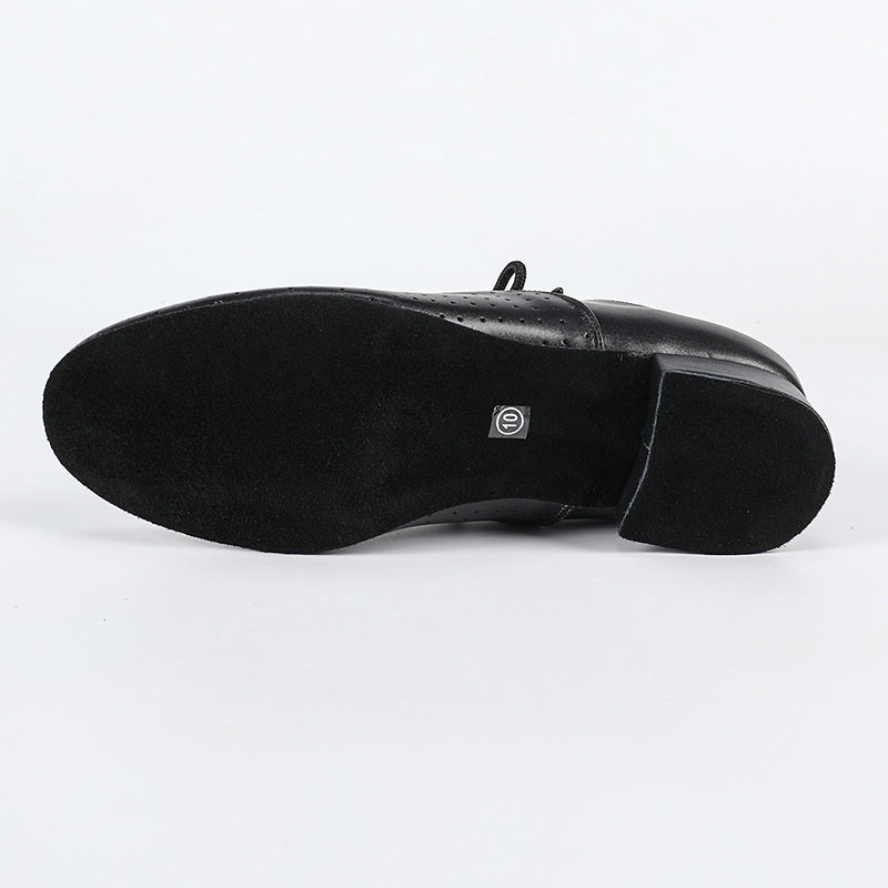 Men's 2cm Black Lace-up Leatherette Heels Ballroom Dance Shoes