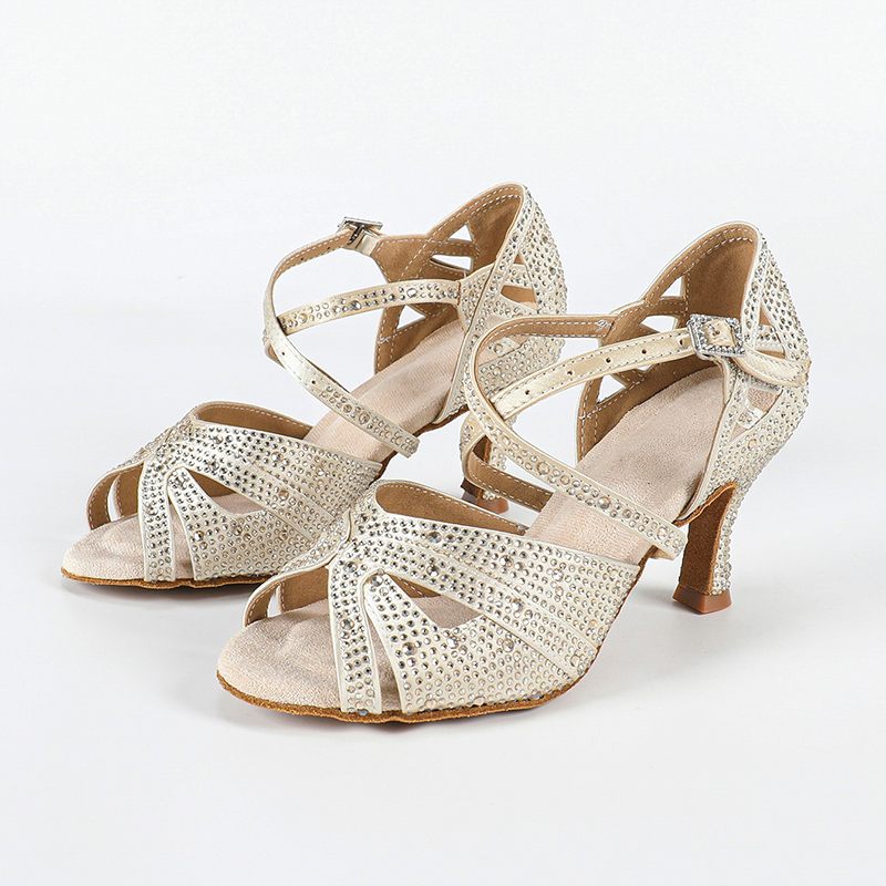 DS Women's Beige Customized Heel Open Toe Strappy Latin Dance Shoes