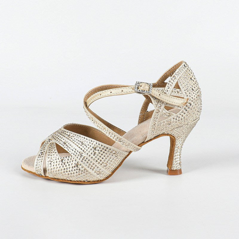 DS Women's Beige Customized Heel Open Toe Strappy Latin Dance Shoes