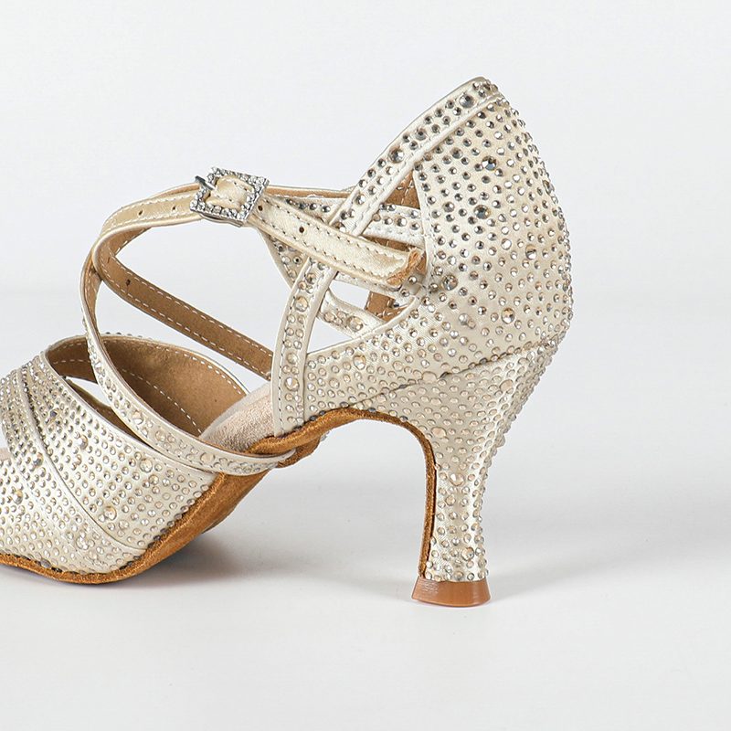 DS Women's Beige Customized Heel Open Toe Strappy Latin Dance Shoes