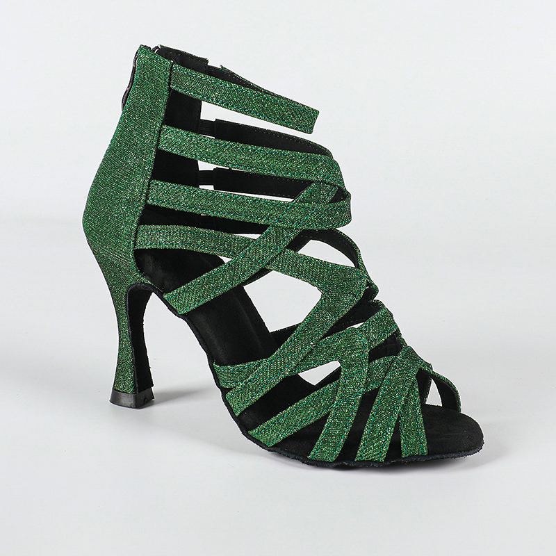 Women's Green Gliiter Customized Heels Dance Boots Jazz Salsa Dancing Shoes
