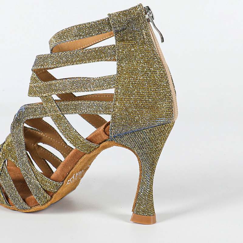 Women's Gold Gliiter Customized Heels Dance Boots Jazz Salsa Dancing Shoes