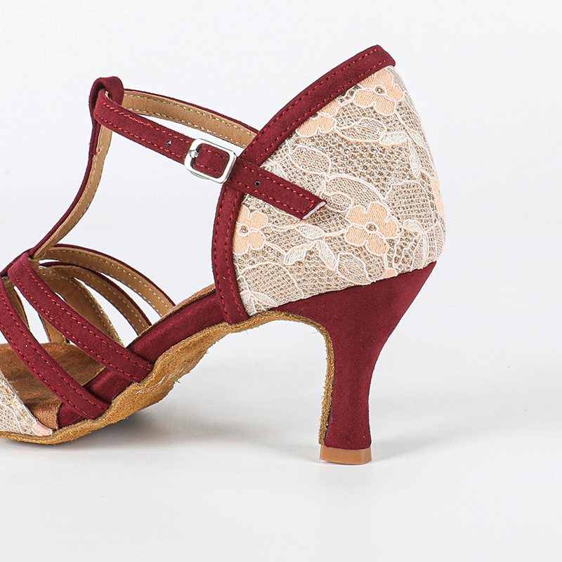 DS Women's Burgundy Customized Heel Latin Dance Shoes
